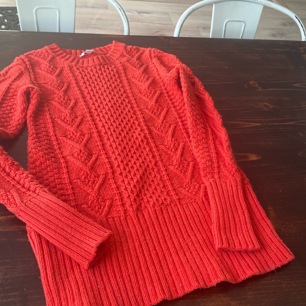 Gap Maternity Red Cable Knit Sweater Chunky Knit Crewneck Cozy Winter Pullover
